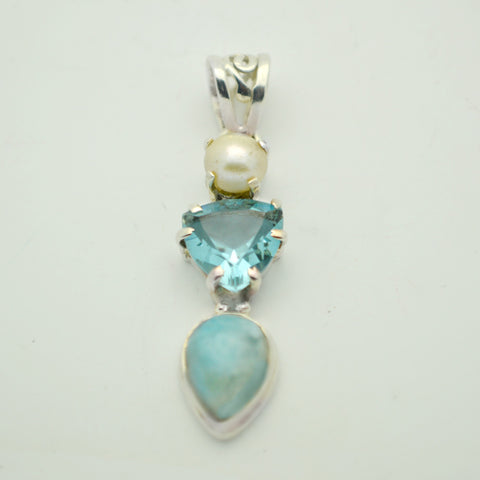 Pearl, Blue Topaz and Larimar