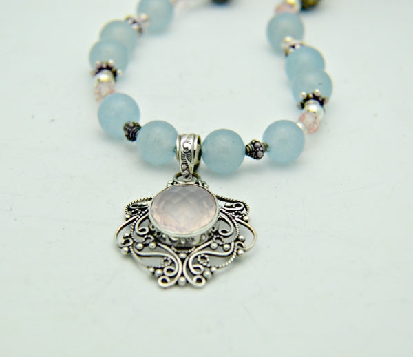 Rose Quartz & Blue Chalcedony One of a kind
